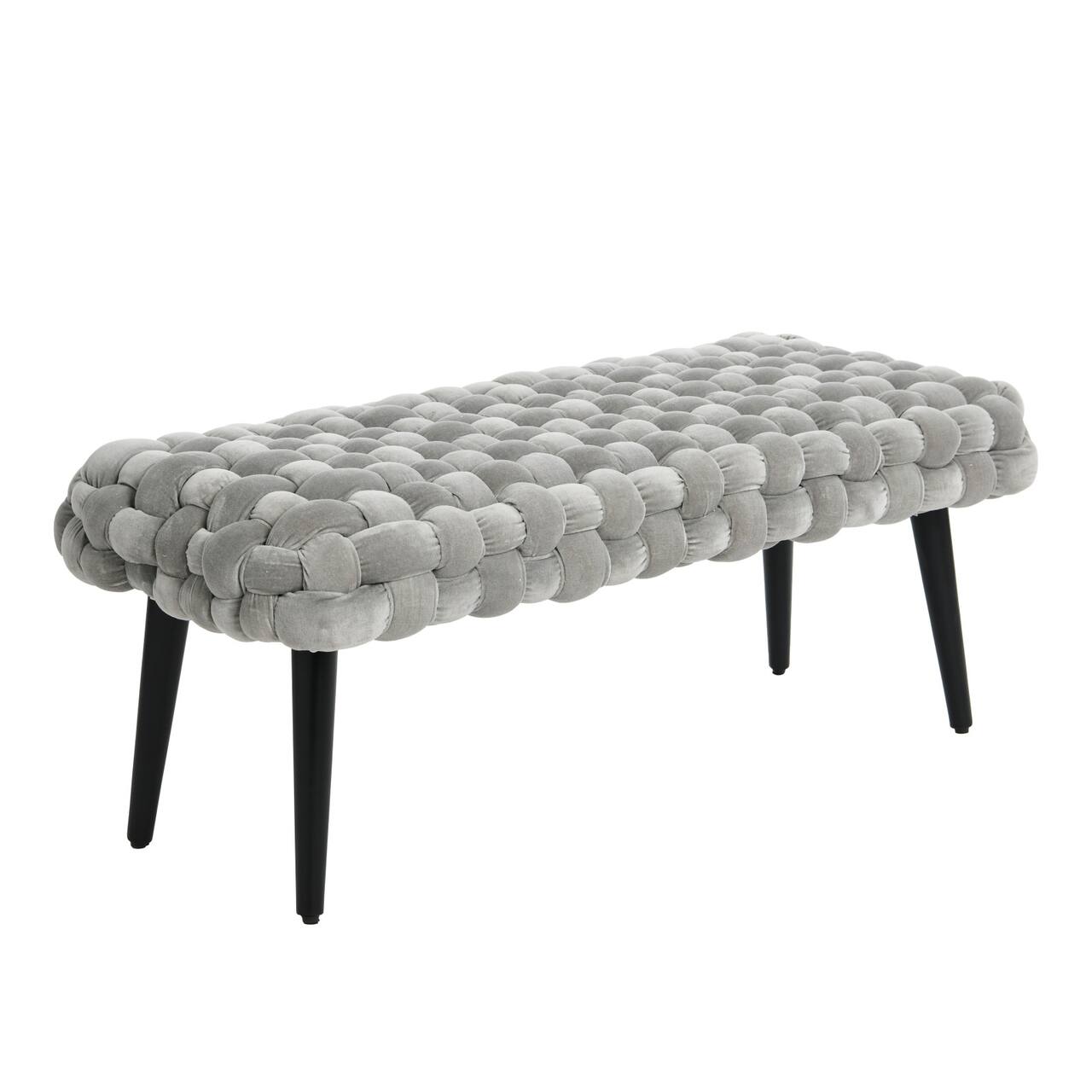 Hello Honey® Modern Boho Gray & Black Chunky Woven Velvet Bench
